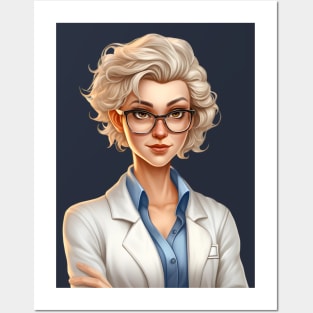 Cartoon Style Portrait - Woman Doctor/Scientist/Lab Worker Posters and Art